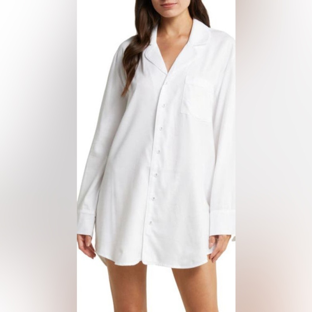 SKIMS NWTS COTTON SPA SLEEP BUTTON UP DRESS/SHIRT- SNOW  | MEDIUM